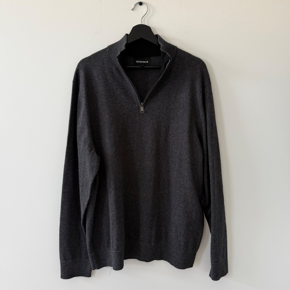 Bonobos Mens XL Charcoal Grey Cotton Cashmere 1/4 Zip Ribbed Sweater BST00182N